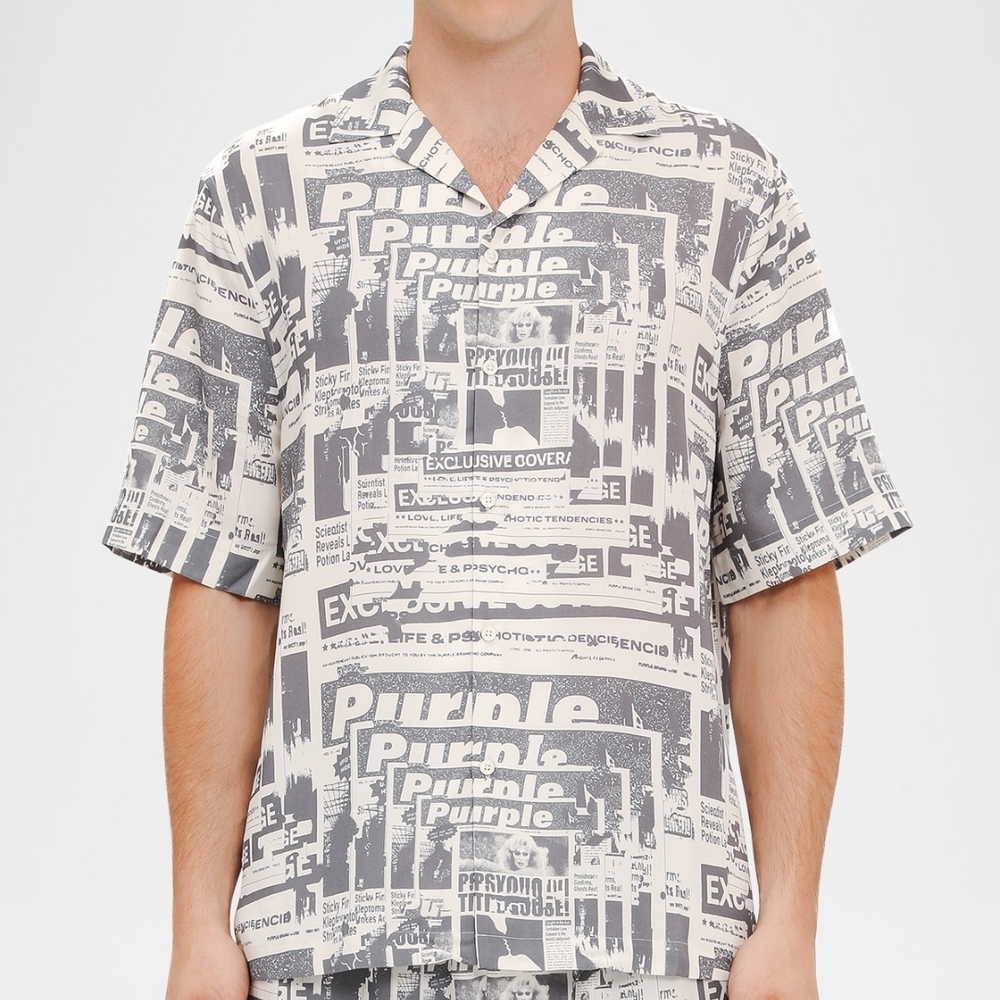 Gray and White Casual Button Down Shirt with Architectural Print